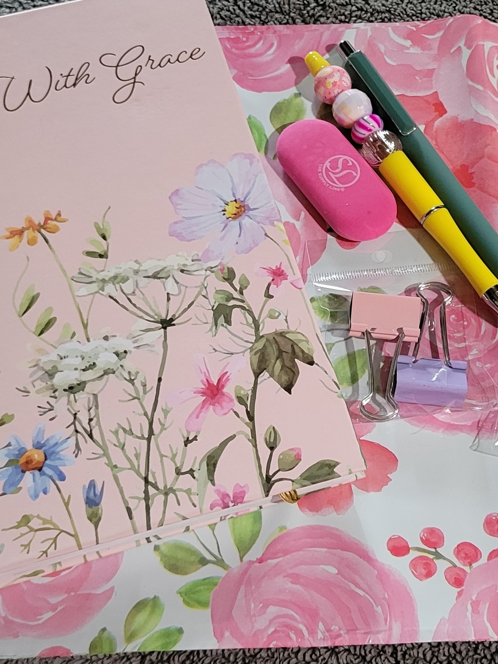 Pink Floral 'With Grace' Notebook & Poly Mailers (10) Poshpack